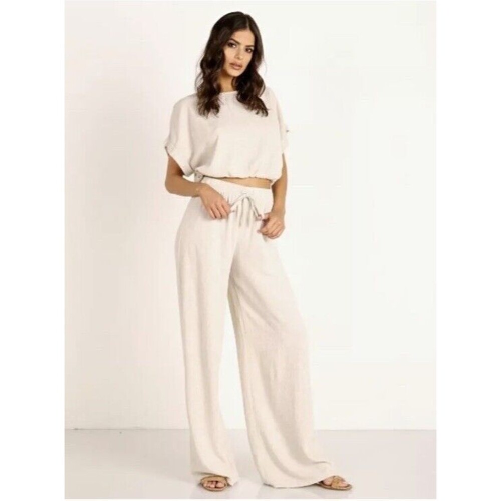 Stillwater‎ women’s linen flare cream wide leg minimalist pants size XS breath